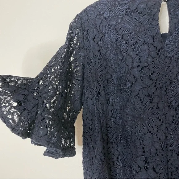 NANETTE LEPORE Lace Top Ruffle Sleeve Blouse Top Shirt Blue Women's Size Small - Picture 7 of 12